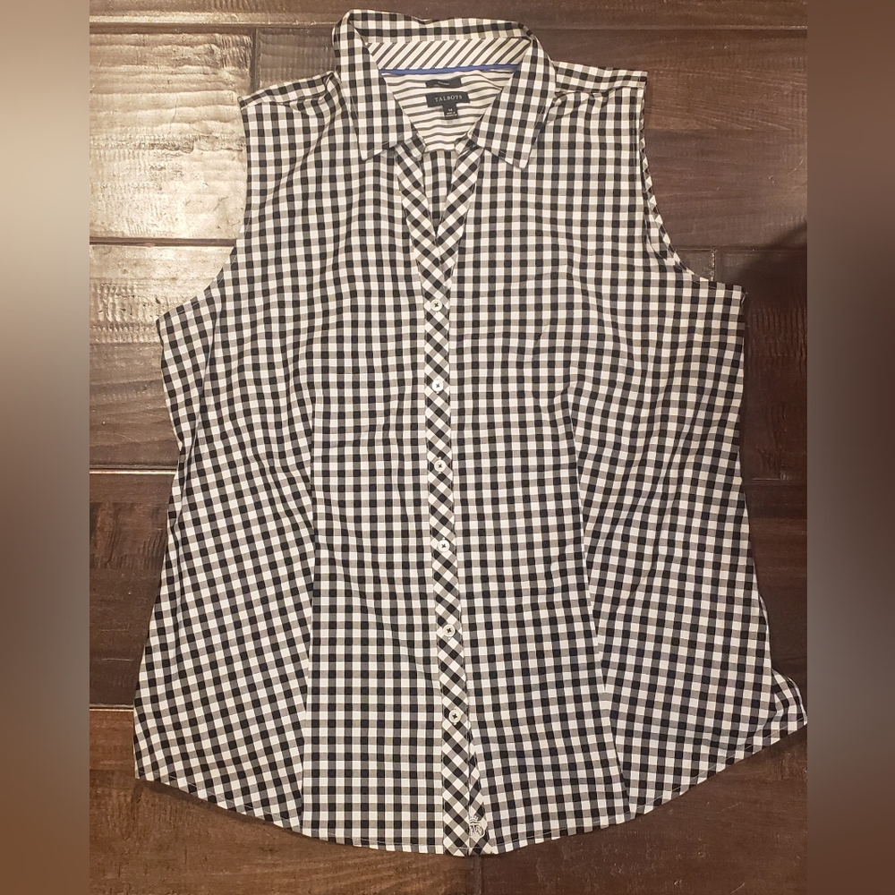 Talbots Black And White Striped Blouse Size 14
